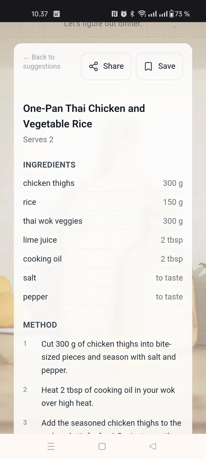 Vy från appen FridgeAI i en mobil