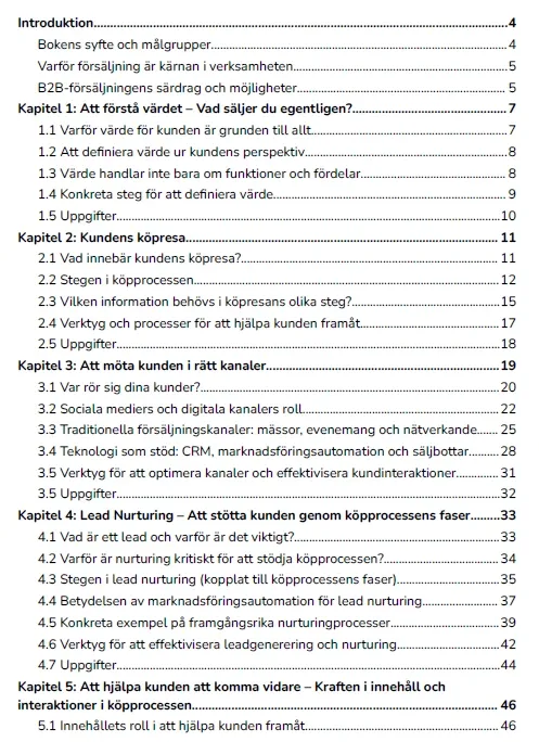 Bokens innehållsförteckning, sida 1